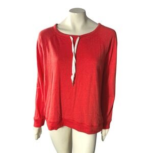 Joe Fresh Red Raglan Sweatshirt Women XL Lace Up Neck Casual Pullover Athleisure